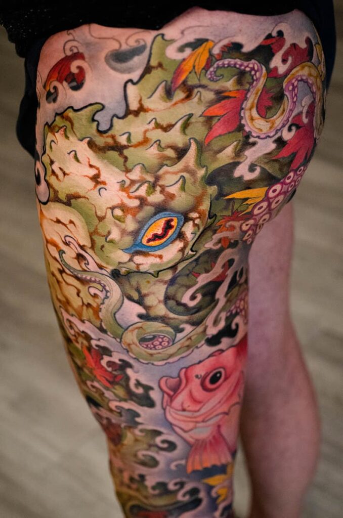 octopus fish leg sleeve tattoo 1