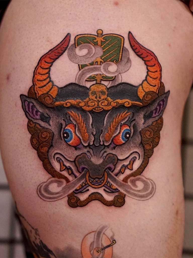 bull tibetan god color tattoo